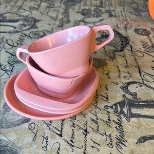 Pink Melamine Tea Cup and Saucer Set